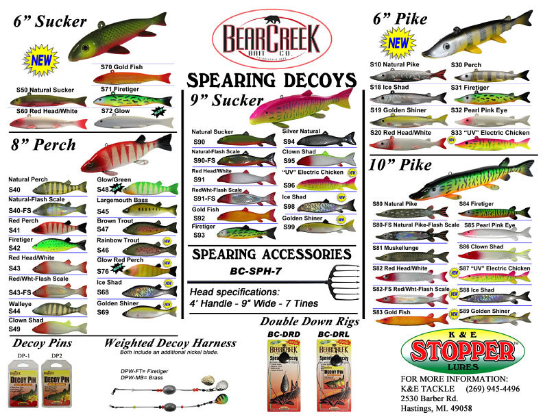 Bear Creek Spearing Decoys Models and Color Chart : Great Lakes Ice Fishing